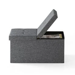 Otto & Ben 30" Storage Ottoman With SMART LIFT Top, Upholstered Tufted Bench, Foot Rest, Dark Grey -Best Furniture Store 41KNeiRi8JL