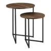 Walker Edison Modern Round Metal Base Nesting Set Side Accent Table Living Room Storage Small End Table, Set Of 2, Dark Walnut