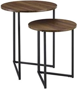 Walker Edison Modern Round Metal Base Nesting Set Side Accent Table Living Room Storage Small End Table, Set Of 2, Dark Walnut -Best Furniture Store 41KTuVvUk8L. AC
