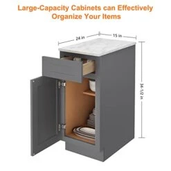 LOVMOR Kitchen Base Cabinets, Sideboard Storage Cabinet, Entryway Cabinet With 1-Drawer & Adjustable Shelf, 15" W X 24" D X 34-1/2"H -Best Furniture Store 41KeTzkILML