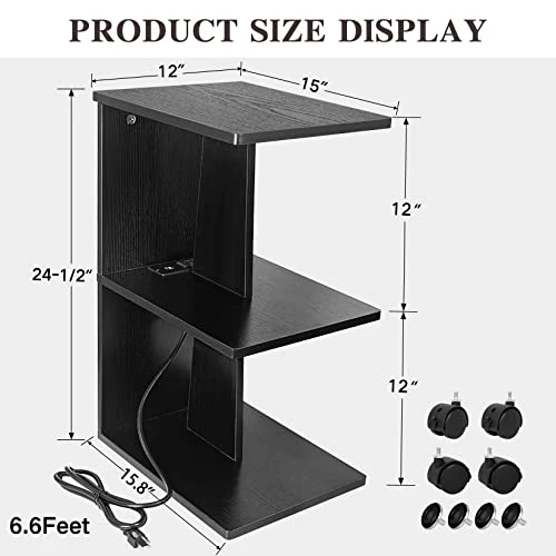 YAKANJ End Table With Charging Station,Stylish Narrow End Table With USB Ports And Outlets,Cute Rolling Nightstand Bedside Table For Any Space Couch Sofa Side Table For Living Room Bedroom-Black 2 YAKANJ End Table With Charging Station,Stylish Narrow End Table With USB Ports And Outlets,Cute Rolling Nightstand Bedside Table For Any Space Couch Sofa Side Table For Living Room Bedroom-Black - Image 2