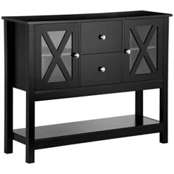 HOMCOM Coffee Bar Cabinet, Sideboard Buffet Cabinet, Kitchen Cabinet With Storage Drawers And Glass Door For Living Room, Entryway, Black