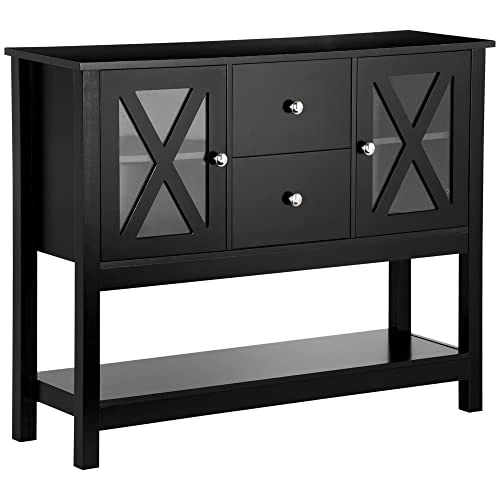 HOMCOM Coffee Bar Cabinet, Sideboard Buffet Cabinet, Kitchen Cabinet With Storage Drawers And Glass Door For Living Room, Entryway, Black 1 HOMCOM Coffee Bar Cabinet, Sideboard Buffet Cabinet, Kitchen Cabinet With Storage Drawers And Glass Door For Living Room, Entryway, Black