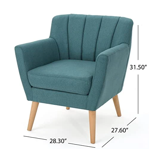 Christopher Knight Home Merel Mid Century Modern Fabric Club Chair, Dark Teal/Natural 4 Christopher Knight Home Merel Mid Century Modern Fabric Club Chair, Dark Teal/Natural - Image 4