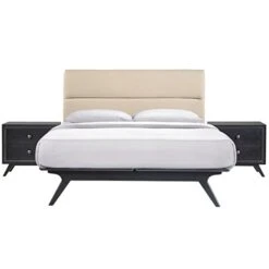 Addison Mid-Century Modern Platform Queen Size Bed And Two Nightstands In Black Gray 20 Addison Mid-Century Modern Platform Queen Size Bed And Two Nightstands In Black Gray -Best Furniture Store 41KnyC6Tr0L