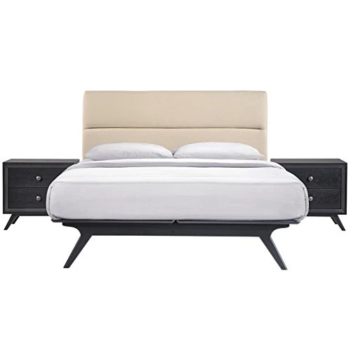 Addison Mid-Century Modern Platform Queen Size Bed And Two Nightstands In Black Gray 8 Addison Mid-Century Modern Platform Queen Size Bed And Two Nightstands In Black Gray - Image 8