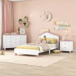 JIVOIT Wooden 3-Pieces Bedroom Sets, Twin Size Platform Bed With 2-Drawers Nightstand And 6-Drawer Storage Dresser, Contrasting Color Design Set For Kids Bedroom