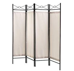 Legacy Decor 4 Panel Metal And Woven Fabric Room Divider With Two Way Hinges White Color -Best Furniture Store 41L9W7CAg5L