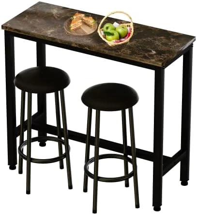 AWQM Bar Table Set With Storage Shelves, 47" White Modern Faux Marble Breakfast Table With 2 Stools, 3-Piece Dining Set For 2, Space Saving Table For Kitchen/Dinning Room/Living Room/Bedroom/Office 10 AWQM Bar Table Set With Storage Shelves, 47" White Modern Faux Marble Breakfast Table With 2 Stools, 3-Piece Dining Set For 2, Space Saving Table For Kitchen/Dinning Room/Living Room/Bedroom/Office - Image 10