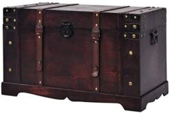 Antique-Style Treasure Trunk Storage Chest Wooden Organizer Box,Brown,Two Side Handles