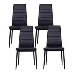 IDS Online Dining Side Chair With Foot Pad Black Modern Style PU Leather