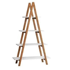 Ladder Shelf Bookcase, Bamboo Ladder Shelving Unit, Plant Stand, Wood Oxford “A” Frame Ladder Display Bookshelf (4 Tiers) -Best Furniture Store 41LT4bROjaL