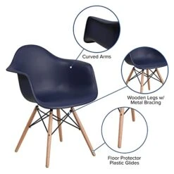 Flash Furniture Alonza Series Navy Plastic Chair With Wooden Legs -Best Furniture Store 41Li7xcRoML