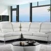 Cortesi Home Contemporary Miami Genuine Leather Sectional Sofa With Left Facing Chaise Lounge, Off White 80"x98"