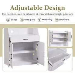 LUMISOL 71” Pantry Cabinet Freestanding Buffet Cabinet With Hutch Tall Kitchen Sideboard Buffet Cupboard With 4 Doors And Drawer (White) -Best Furniture Store 41Lm863O55L