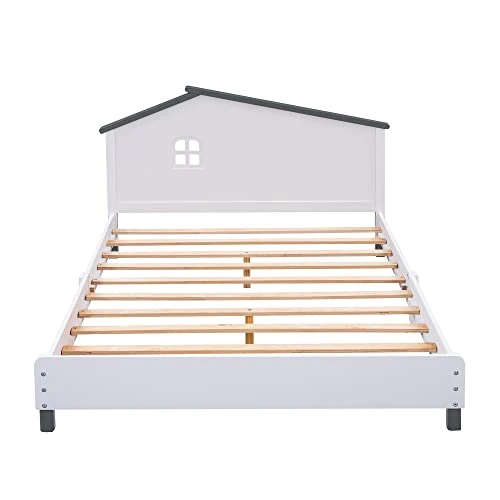 Merax Modern Kids House Beds Full Wood Low Bed Frames For Boys,Girls, No Box Spring Need/Easy Assemble(Full,White+Gray) 5 Merax Modern Kids House Beds Full Wood Low Bed Frames For Boys,Girls, No Box Spring Need/Easy Assemble(Full,White+Gray) - Image 5
