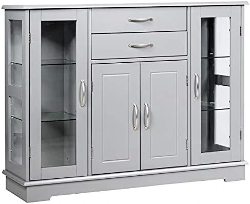 Giantex Sideboard Buffet Server Storage Cabinet W/ 2 Drawers, 3 Cabinets And Glass Doors For Kitchen Dining Room Furniture Cupboard Console Table (White) 8 Giantex Sideboard Buffet Server Storage Cabinet W/ 2 Drawers, 3 Cabinets And Glass Doors For Kitchen Dining Room Furniture Cupboard Console Table (White) - Image 8