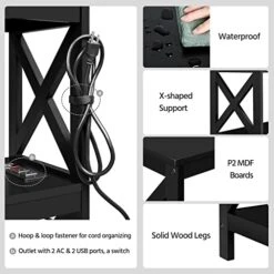 Topeakmart Console Table With 2 Outlets And 2 USB Ports, 3-Tier Entryway Table With Wood Frame & X-Shaped Design, Sofa Table Narrow Long For Living Room/Hallway/Bedroom, Black -Best Furniture Store 41MEWzh1oiL