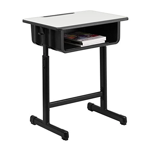 Flash Furniture Billie Student Desk With Grey Top And Adjustable Height Black Pedestal Frame 3 Flash Furniture Billie Student Desk With Grey Top And Adjustable Height Black Pedestal Frame - Image 3