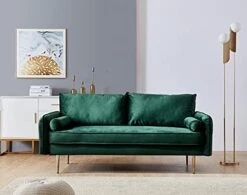 SLEERWAY Velvet Couch With 2 Small Pillows, Modern Loveseat Sofa Twin Size Contemporary Sofas For Living Room And Bedroom (Green) -Best Furniture Store 41ML75cmYL. AC