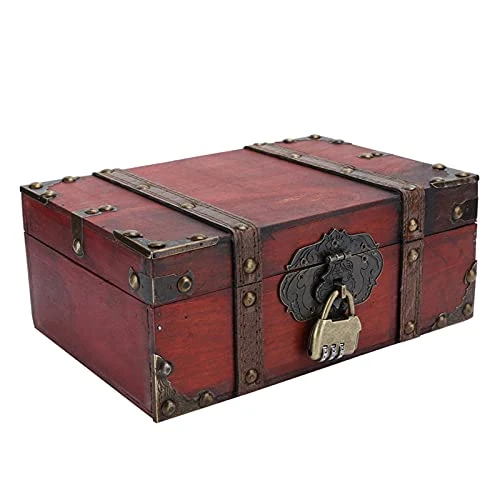 Treasure Chest Locking Treasure Chest Vintage Wooden Storage Box Decorative Treasure Jewelry Chest With Lock Home Decoration(6282 2301Gk10 Rouge Verrou) (6282-2301GK10-Retro Desktop Storage) 3 Treasure Chest Locking Treasure Chest Vintage Wooden Storage Box Decorative Treasure Jewelry Chest With Lock Home Decoration(6282 2301Gk10 Rouge Verrou) (6282-2301GK10-Retro Desktop Storage) - Image 3