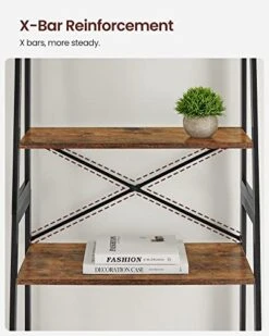 VASAGLE Ladder Shelf, Bookshelf, 4-Tier Standing Shelf For Living Room, Bedroom, Kitchen, Bamboo Frame, Easy Assembly, Industrial Style, Rustic Brown And Black UBCB020B01V1 7 VASAGLE Ladder Shelf, Bookshelf, 4-Tier Standing Shelf For Living Room, Bedroom, Kitchen, Bamboo Frame, Easy Assembly, Industrial Style, Rustic Brown And Black UBCB020B01V1 -Best Furniture Store 41MPOJVnMBL