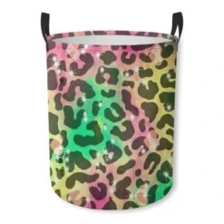 Rainbow Leopard Glitter Light Laundry Hamper Laundry Basket Bedroom Room Decor For Women Girls Dirty Clothes Organizer Boys Room Accessories Toy Bin Storage Bag