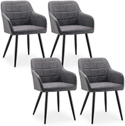 CLIPOP Upholstered Modern Dining Chair Set Of 4, Faux Leather Kitchen Armchair With Padded Seat, Armrest, Heavy Duty Metal Leg, Leisure Side Chair For Living Room Lounge Cafe, Light Grey 19 CLIPOP Upholstered Modern Dining Chair Set Of 4, Faux Leather Kitchen Armchair With Padded Seat, Armrest, Heavy Duty Metal Leg, Leisure Side Chair For Living Room Lounge Cafe, Light Grey -Best Furniture Store 41MSRbtyqaL. AC