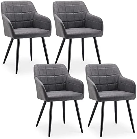 CLIPOP Upholstered Modern Dining Chair Set Of 4, Faux Leather Kitchen Armchair With Padded Seat, Armrest, Heavy Duty Metal Leg, Leisure Side Chair For Living Room Lounge Cafe, Light Grey 10 CLIPOP Upholstered Modern Dining Chair Set Of 4, Faux Leather Kitchen Armchair With Padded Seat, Armrest, Heavy Duty Metal Leg, Leisure Side Chair For Living Room Lounge Cafe, Light Grey - Image 10