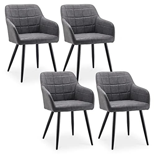 CLIPOP Upholstered Modern Dining Chair Set Of 4, Faux Leather Kitchen Armchair With Padded Seat, Armrest, Heavy Duty Metal Leg, Leisure Side Chair For Living Room Lounge Cafe, Light Grey 1 CLIPOP Upholstered Modern Dining Chair Set Of 4, Faux Leather Kitchen Armchair With Padded Seat, Armrest, Heavy Duty Metal Leg, Leisure Side Chair For Living Room Lounge Cafe, Light Grey