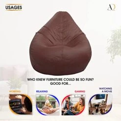 Ample Decor Leather Bean Bag Cover (No Filling), Plush Toys Storage Soft Leatherette, Water Resistant, Durable Construction Sturdy Zipper, Ideal For Teenagers, Adults – Tan Brown -Best Furniture Store 41MTzuC58lL
