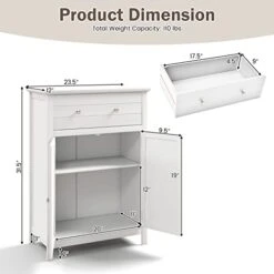 Tangkula Bathroom Floor Cabinet, Free Standing Wooden Storage Cabinet With Large Drawer And Cabinet, 2 Doors, 3 Heights Adjustable Shelf, Storage Organizer For Bathroom Living Room -Best Furniture Store 41MVsZWVwaL