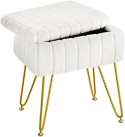 Greenstell Vanity Stool Chair Faux Fur With Storage, 15.7"L X 11.8"W X 19.4"H Soft Ottoman 4 Metal Legs With Anti-Slip Feet, Furry Padded Seat, Modern Multifunctional Chairs For Makeup, Bedroom White -Best Furniture Store 41MW0PmJ6bL. AC