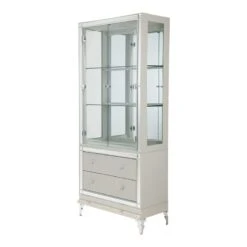 Michael Amini Hollywood Loft Glass Curio Cabinet In Frost Ivory