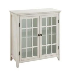 Riverbay Furniture Antique Double Door Curio Cabinet In White
