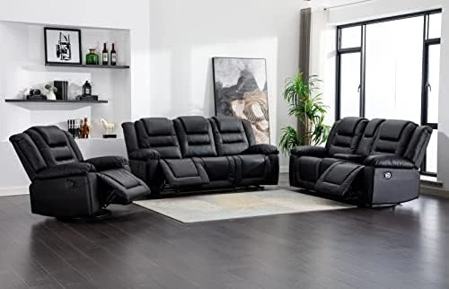 Harper & Bright Designs Recliner Loveseat Sofa, PU Leather Luxurious Living Room 2-Seat Couch, Home Theater Seating Manual Recliner With Center Console, Black 8 Harper & Bright Designs Recliner Loveseat Sofa, PU Leather Luxurious Living Room 2-Seat Couch, Home Theater Seating Manual Recliner With Center Console, Black - Image 8