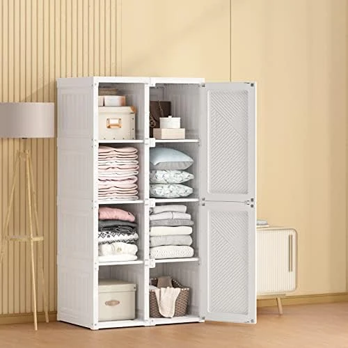 Portable Closet Clothes Wardrobe Plastic Bedroom Armoire 14"x20" Depth Cube Storage Organizer With Hanging Rod And Doors,15 Cubes, White (Door Accessories) 5 Portable Closet Clothes Wardrobe Plastic Bedroom Armoire 14"x20" Depth Cube Storage Organizer With Hanging Rod And Doors,15 Cubes, White (Door Accessories) - Image 5