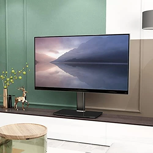 Universal Swivel TV Stand/Base Table Top TV Stand 27 To 60 Inch TVs 80 Degree Swivel, 4 Level Height Adjustable, Heavy Duty Tempered Glass Base, Holds Up To 99lbs Screens, HT04B-001 1 Universal Swivel TV Stand/Base Table Top TV Stand 27 To 60 Inch TVs 80 Degree Swivel, 4 Level Height Adjustable, Heavy Duty Tempered Glass Base, Holds Up To 99lbs Screens, HT04B-001