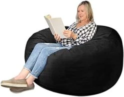 EDUJIN 4 Ft Bean Bag Chairs For Adults With Filling: 4' Large Memory Foam Filled Bean Bag Chairs For Teens,Ultra Soft Dutch Velvet Cover,Round Fluffy Lazy Sofa For Living Room - 4 Foot, Black 16 EDUJIN 4 Ft Bean Bag Chairs For Adults With Filling: 4' Large Memory Foam Filled Bean Bag Chairs For Teens,Ultra Soft Dutch Velvet Cover,Round Fluffy Lazy Sofa For Living Room - 4 Foot, Black -Best Furniture Store 41Mdkdl1VqL. AC