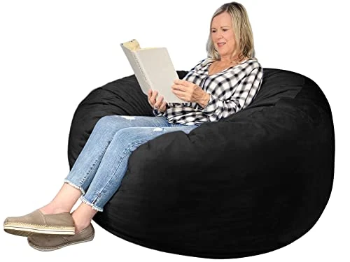 EDUJIN 4 Ft Bean Bag Chairs For Adults With Filling: 4' Large Memory Foam Filled Bean Bag Chairs For Teens,Ultra Soft Dutch Velvet Cover,Round Fluffy Lazy Sofa For Living Room - 4 Foot, Black 1 EDUJIN 4 Ft Bean Bag Chairs For Adults With Filling: 4' Large Memory Foam Filled Bean Bag Chairs For Teens,Ultra Soft Dutch Velvet Cover,Round Fluffy Lazy Sofa For Living Room - 4 Foot, Black