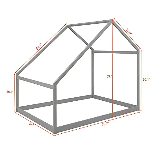 Harper&Bright Designs House Bed Full Size For Kids ,Wooden House Floor Bed , Simplistic Kids House Full Bed Frame For Toddlers, Girls, Boys ,Box Spring Needed,Grey 2 Harper&Bright Designs House Bed Full Size For Kids ,Wooden House Floor Bed , Simplistic Kids House Full Bed Frame For Toddlers, Girls, Boys ,Box Spring Needed,Grey - Image 2