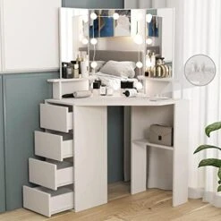 Corner Vanity Desk With Lighted Mirror & Power Strip,White Makeup Vanity Table With Lights,42 Inch Corner Vanity Mirror With Lights And 4 Drawer, 3 Lighting Modes, Brightness Adjustable 21 Corner Vanity Desk With Lighted Mirror & Power Strip,White Makeup Vanity Table With Lights,42 Inch Corner Vanity Mirror With Lights And 4 Drawer, 3 Lighting Modes, Brightness Adjustable -Best Furniture Store 41MjujCsnAL. AC