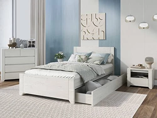 Epinki 3 Pieces Cream Simple Style Wood Bedroom Sets With Twin Bed, Nightstand And Chest, Easy Assembly 1 Epinki 3 Pieces Cream Simple Style Wood Bedroom Sets With Twin Bed, Nightstand And Chest, Easy Assembly