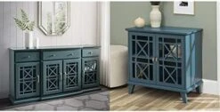 Walker Edison Modern Wood Glass Door Buffet Sideboard Living Room-Entryway Serving Storage Cabinet Doors-Dining Room Console, 60 Inch, Dark Teal -Best Furniture Store 41N2N41mCSL. AC