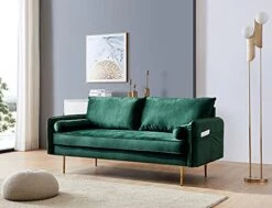SLEERWAY Velvet Couch With 2 Small Pillows, Modern Loveseat Sofa Twin Size Contemporary Sofas For Living Room And Bedroom (Green) -Best Furniture Store 41N70PX3xKL