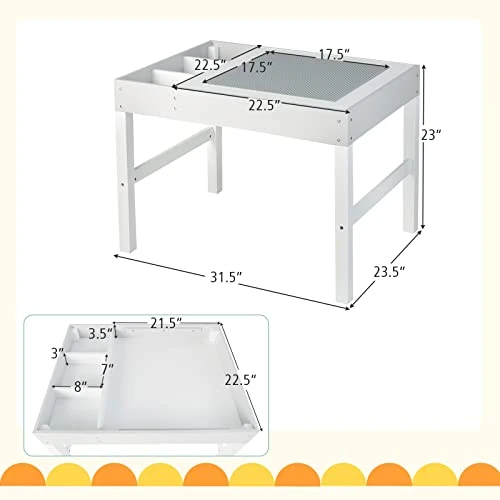 Costzon Kids Table, 3 In 1 Wooden Building Block Desk W/Storage, Double-Sided Tabletop For Toddler Arts, Crafts, Drawing, Reading, Playing, Gift For Boys Girls, Children Activity Table (White & Gray) 3 Costzon Kids Table, 3 In 1 Wooden Building Block Desk W/Storage, Double-Sided Tabletop For Toddler Arts, Crafts, Drawing, Reading, Playing, Gift For Boys Girls, Children Activity Table (White & Gray) - Image 3