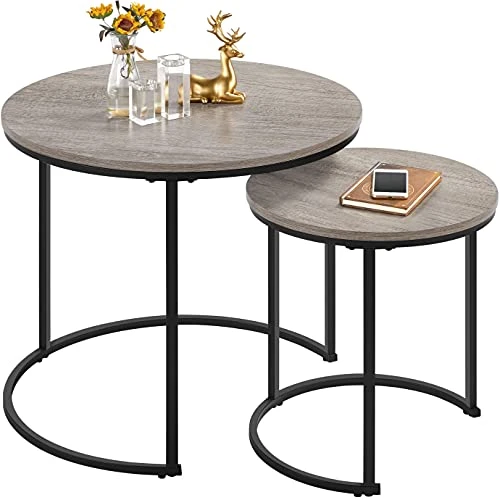Yaheetech Nesting Coffee Table Set Of 2, Nesting Table, Rustic Stacking Side Tables, Nesting End Table Set W/Round Wooden Tabletop And Sturdy Metal Base For Living Room,Small Space, Gray 1 Yaheetech Nesting Coffee Table Set Of 2, Nesting Table, Rustic Stacking Side Tables, Nesting End Table Set W/Round Wooden Tabletop And Sturdy Metal Base For Living Room,Small Space, Gray
