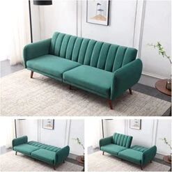 Royal Wood Futon Sofa Bed Support Board Modern Velvet Convertible Folding Lounge Couch Sofa Bed For Living Room,Removable Soft Armrest And Sturdy Metal Leg For Studio/Lounge/Dorm Or Office.(Green) -Best Furniture Store 41NVpVXorGL