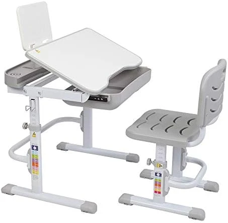 METTE Lightweight Kids Desk And Chair Sets, Height Adjustable Children Writing Table, Built-in Drawer Storage, Kids Study Table With Tilted Desktop, For Boys & Girls,Gray 5 METTE Lightweight Kids Desk And Chair Sets, Height Adjustable Children Writing Table, Built-in Drawer Storage, Kids Study Table With Tilted Desktop, For Boys & Girls,Gray - Image 5