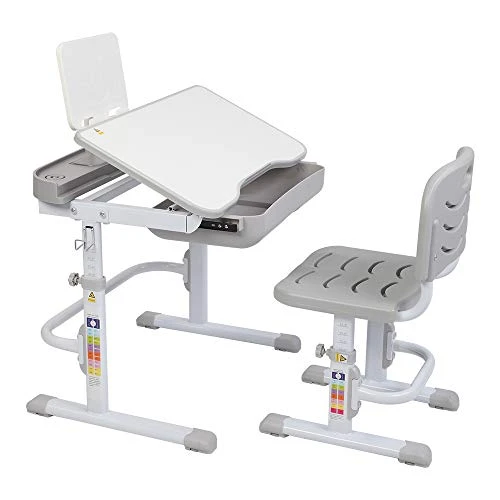 METTE Lightweight Kids Desk And Chair Sets, Height Adjustable Children Writing Table, Built-in Drawer Storage, Kids Study Table With Tilted Desktop, For Boys & Girls,Gray 1 METTE Lightweight Kids Desk And Chair Sets, Height Adjustable Children Writing Table, Built-in Drawer Storage, Kids Study Table With Tilted Desktop, For Boys & Girls,Gray